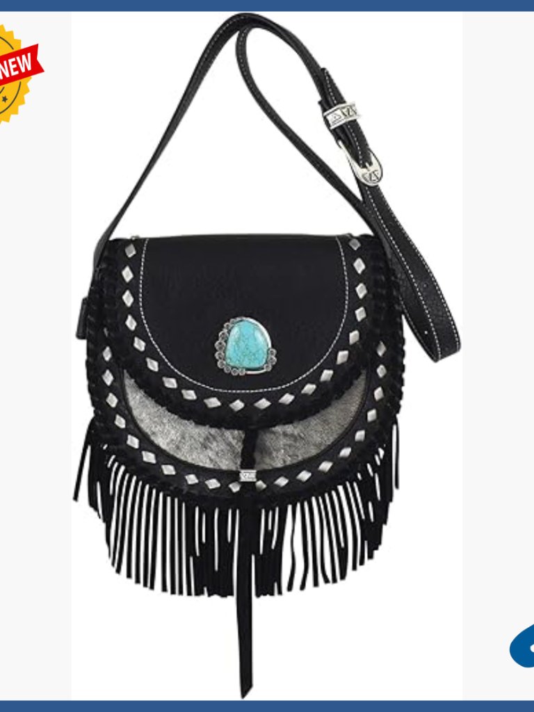 Leather Fringe Crossbody Bag Adjustable Strap Flap Closure One Size